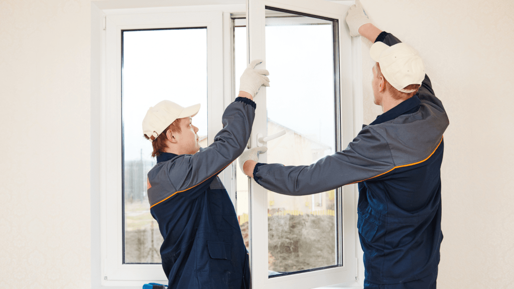 image with two men installing a window